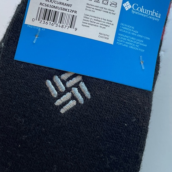 Columbia Fleece Lined Crew Socks Men's Size 6-12  Black And Red Stripes 2 Pair - Picture 3 of 5